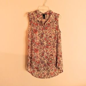 Button up floral tank with collar